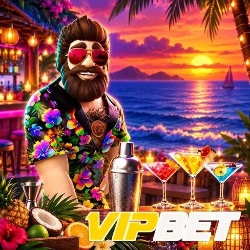 VIPBET — ilustração de um personagem em uma festa tropical